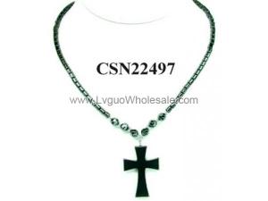 Hematite Cross Pendant Beads Stone Chain Choker Fashion Women Necklace